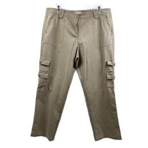 Casual Khaki Cargo Pants with Pocket Details Linen Cotton Blend- Size 12